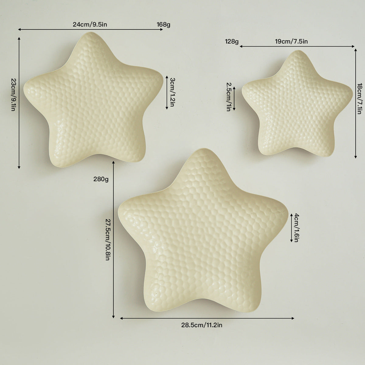 Metal Starfish Serving Tray  set – 3 pieces Textured Decorative Plate Tabletop Display & Home Decor
