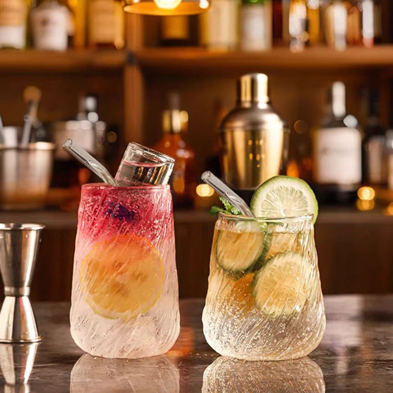 Spiral Textured Glass Tumbler – 380ml Vintage Drinking Cup