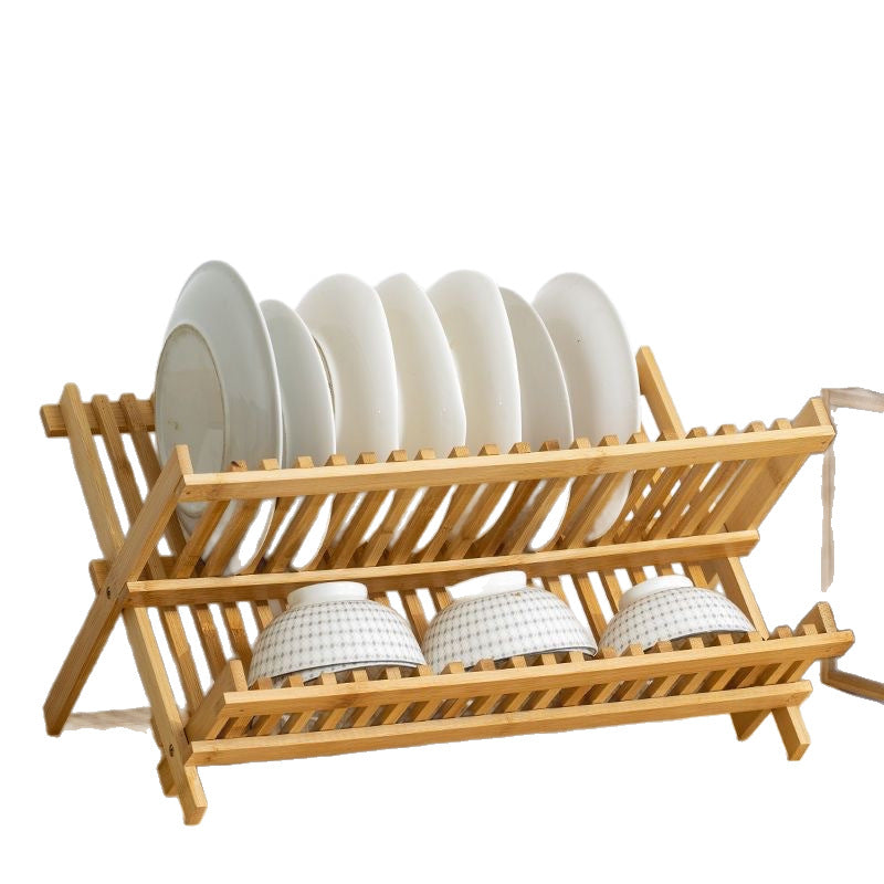 Foldable Bamboo Dish Drying Rack for Kitchen Countertop