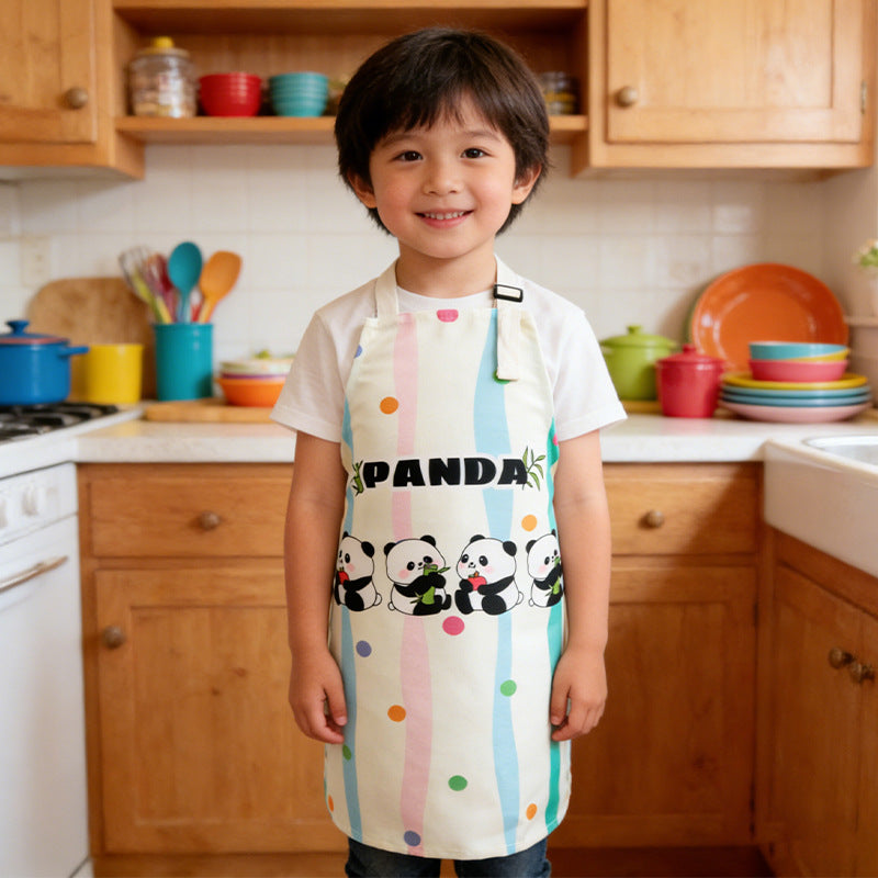 Heavy Duty Canvas Kids Apron, Panda Print Children's Cooking & Craft Apron