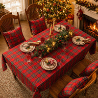 Christmas Tartan Tablecloth – Red Plaid Holiday Dining Table Cover for Christmas Dinner, Party, Fireplace Decor & Festive Home Styling