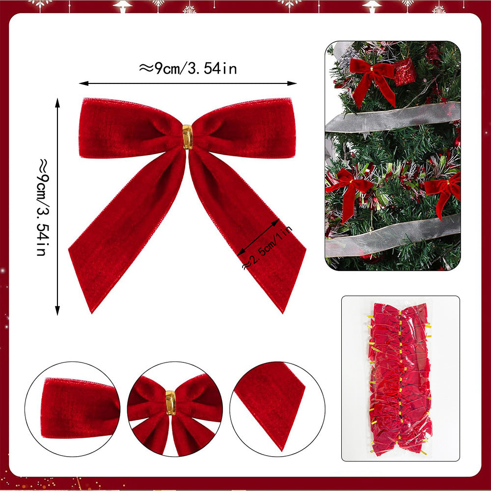 Velvet Christmas Bow Decorations, Pack of 24, 9 cm Ribbon Bows for Christmas Trees, Wreaths and Gift Wrapping