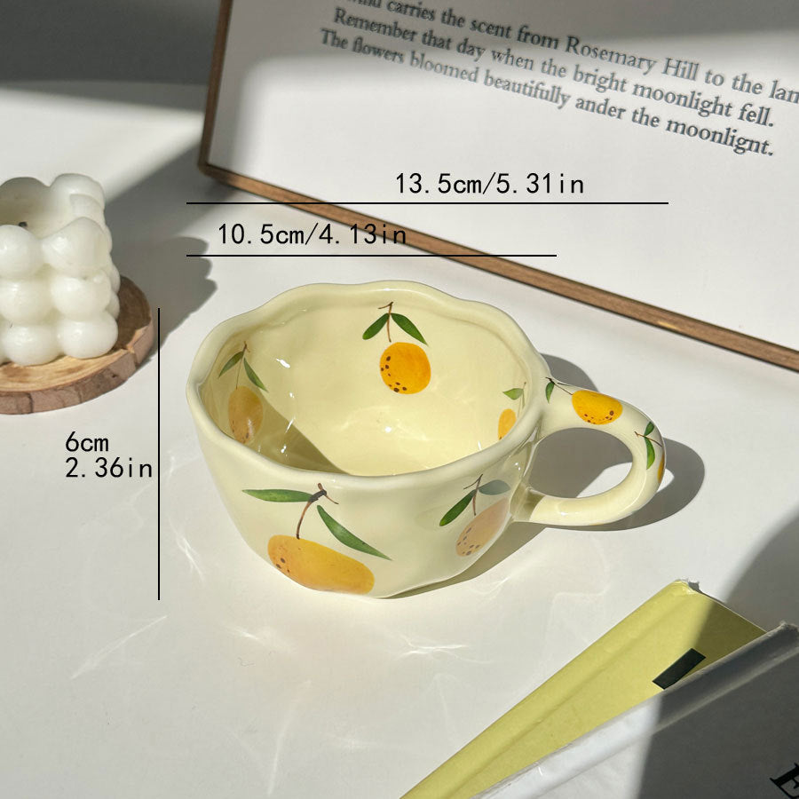 Ceramic Water Cup with Handle – Cute Floral & Fruit Drinking Mug