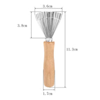 Wooden Handle Hairbrush Cleaning Rake – Metal Claw Comb Cleaner for Removing Hair and Lint