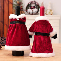 Christmas Wine Bottle Covers, Santa Coat and Mrs. Claus Dress Styles with White Plush Trim, Holiday Bottle Decorations