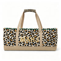 Premium Leopard Mahjong Organizer Bag – Large Canvas Carrying Tote with Zipper