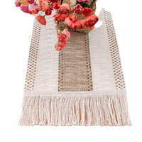 Boho Tassel Table Runner, Cotton Linen Crochet Woven Table Decor for Parties and Home Styling