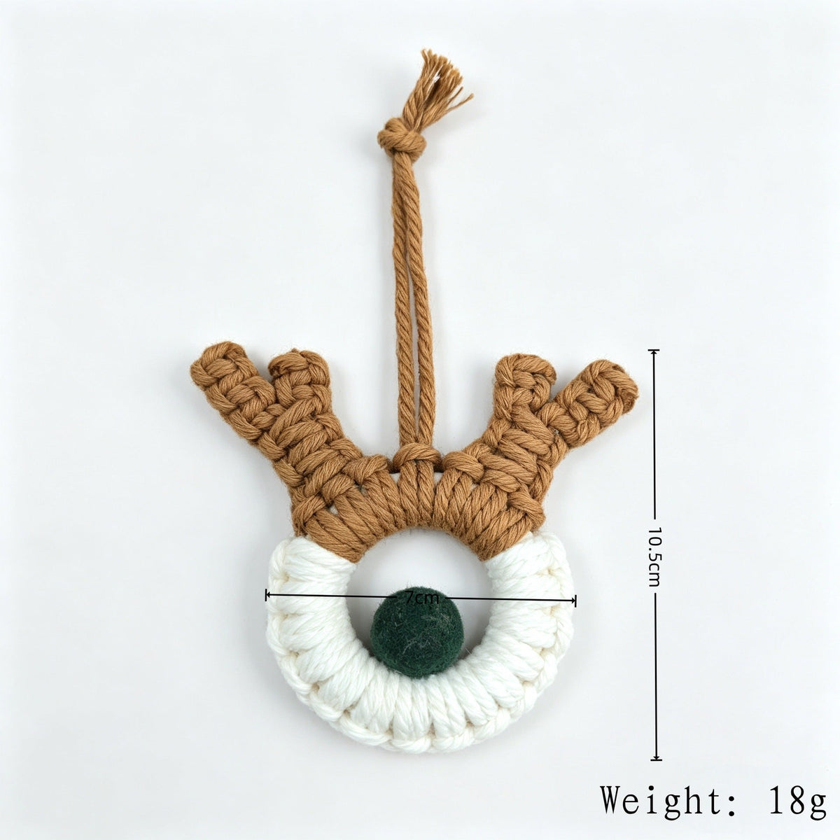 Macrame Reindeer Christmas Ornament – Handmade Cotton Rope Hanging Decoration
