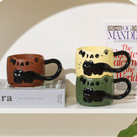 Cute Black Cat Ceramic Mug – 380ml Coffee Cup with Cat Tail Handle, Spoon and Gift Box in Four Colors