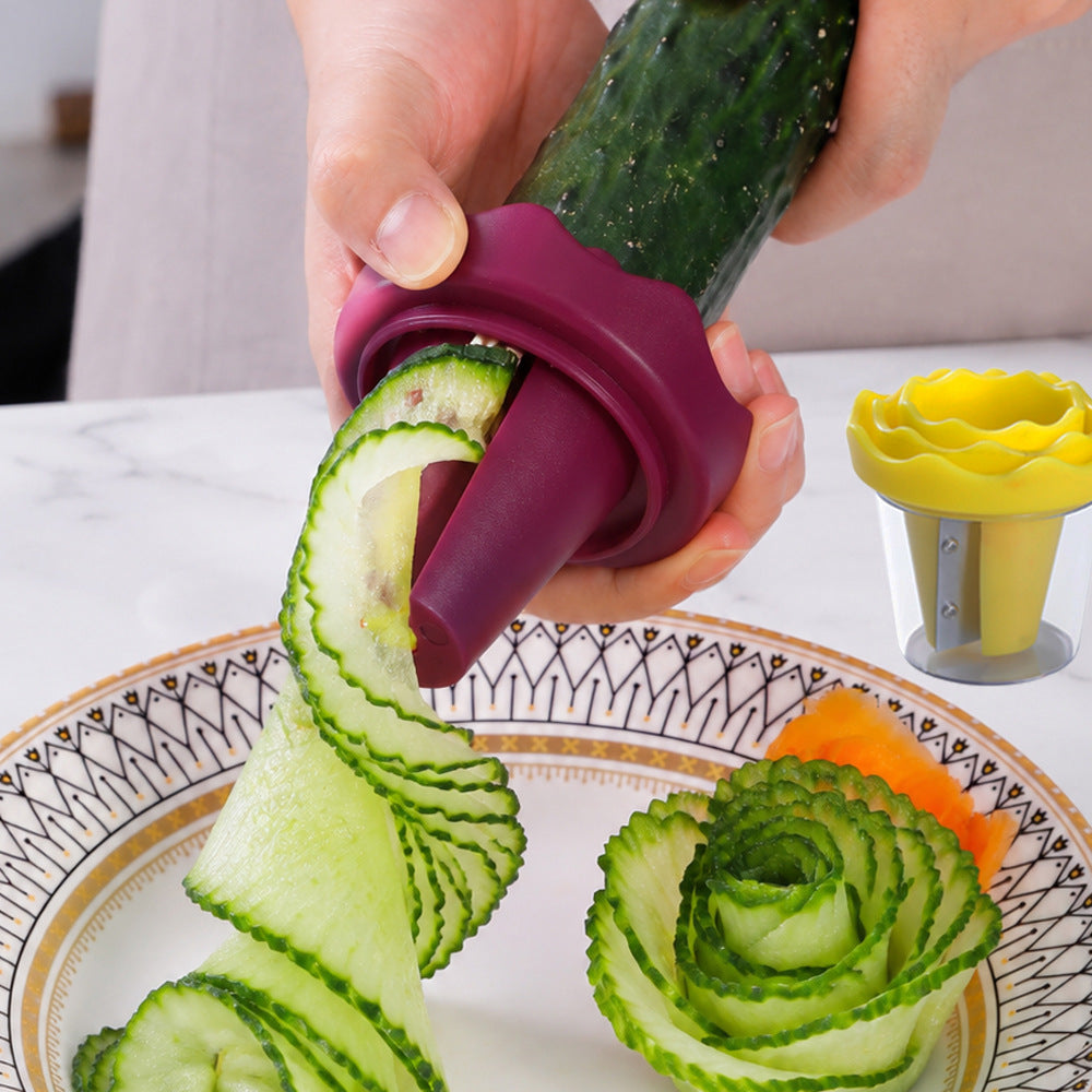 Vegetable Spiral Slicer, Food-Grade PP Cucumber Ribbon Cutter, Yellow, Purple