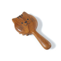 Wooden Cat Face Massage Brush Cute Kitty Scalp Massager with Rounded Teeth