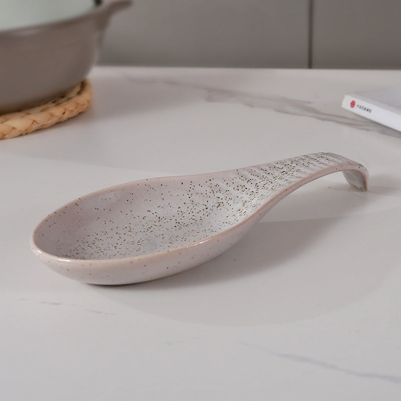 Ceramic Spoon Rest – Speckled Pottery Spoon Holder for Kitchen Countertop & Cooking Utensils