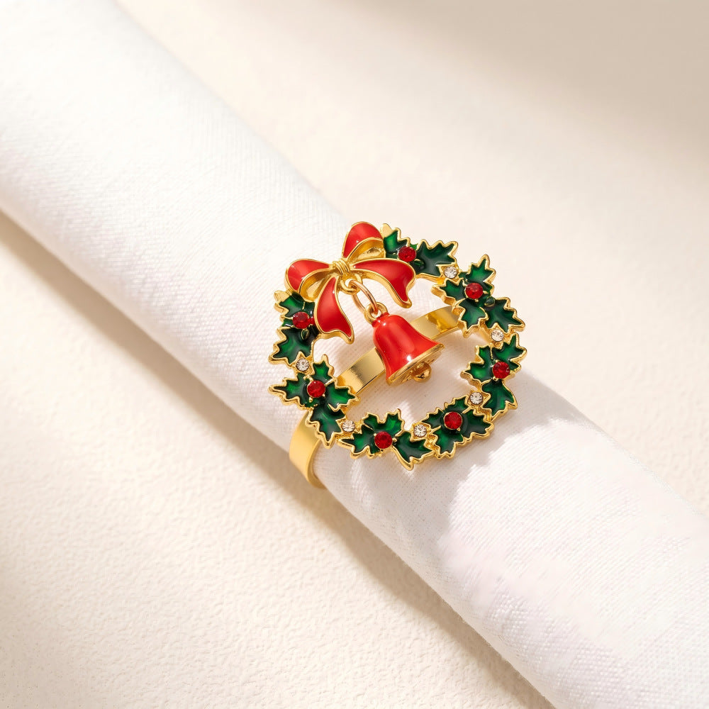 Christmas Alloy Napkin Ring  – Enamel Rhinestone Decorative Napkin Holders for Holiday Table Setting
