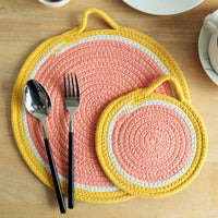 Fruit-Themed Cotton Rope Trivet, Round Heat Resistant Placemat, Coaster & Hanging Pot Holder
