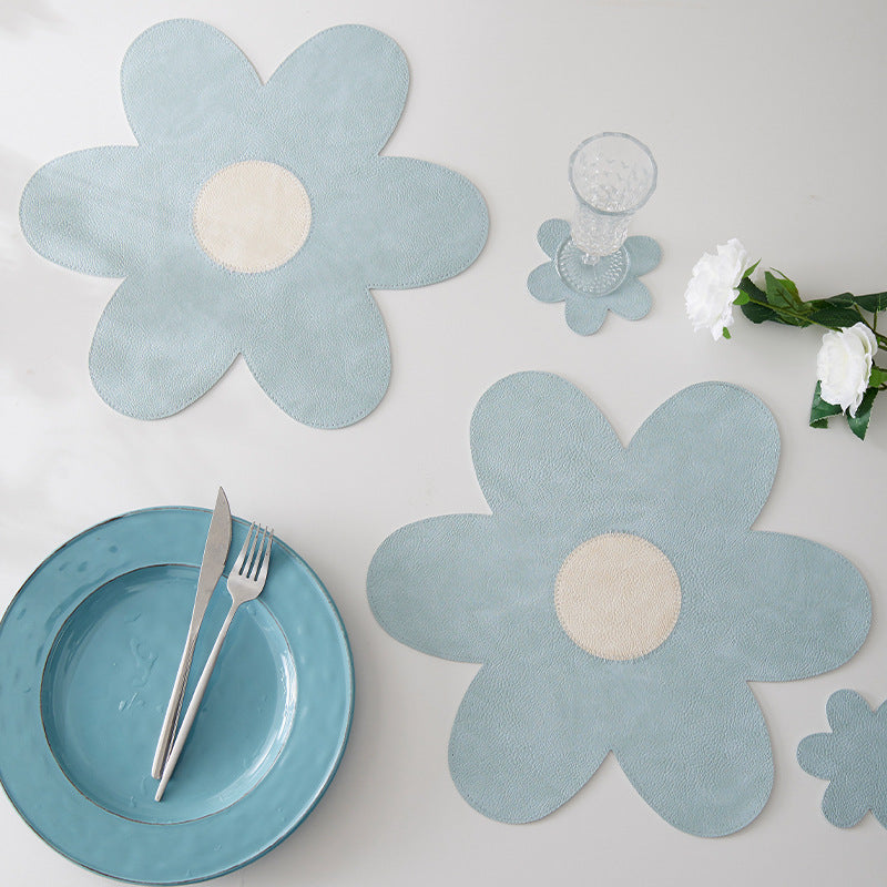 Flower Leather Coaster – Pastel Floral Cup Mat with Textured Surface