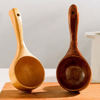 Natural Wooden Soup Ladle Long Handle Kitchen Serving Spoon