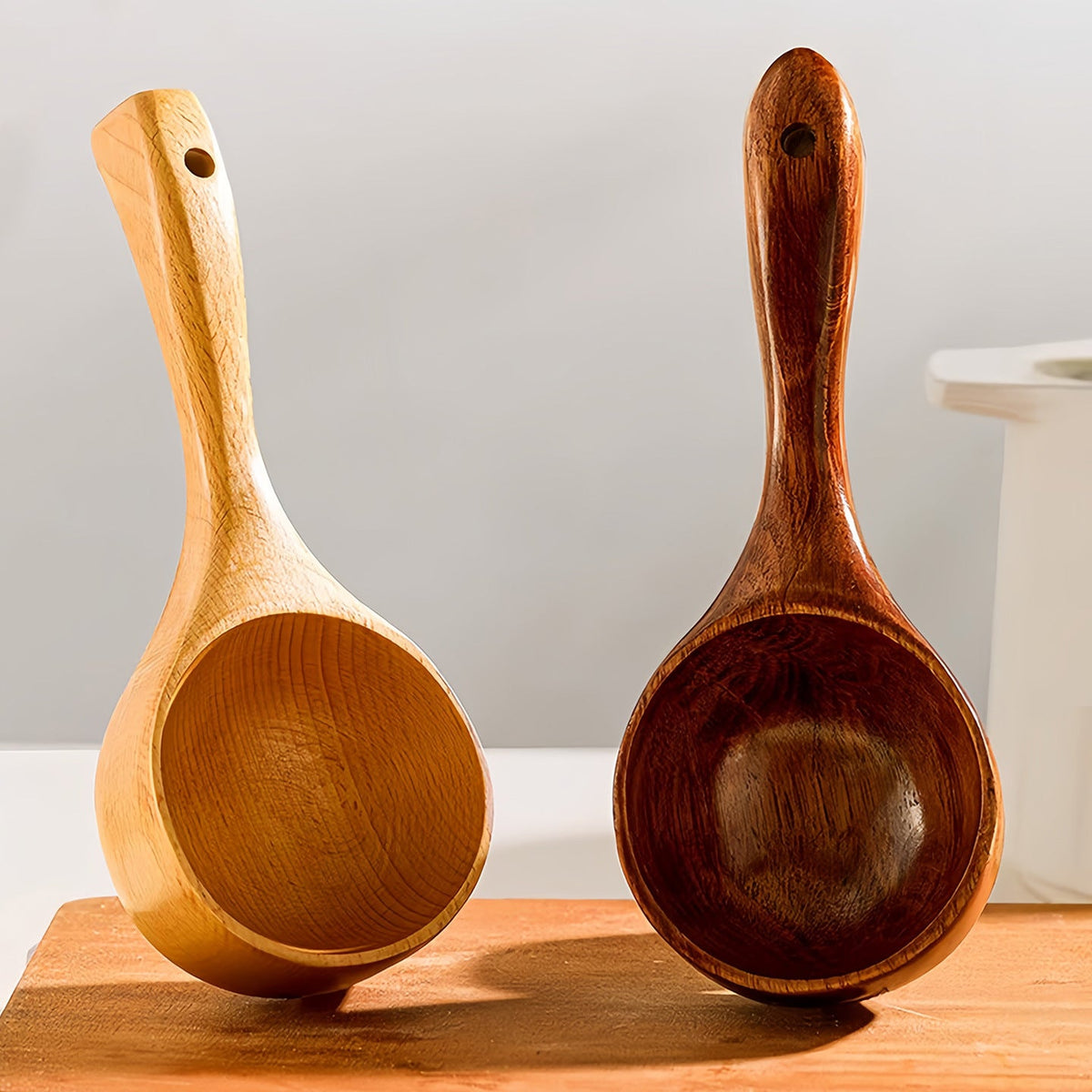 Natural Wooden Soup Ladle Long Handle Kitchen Serving Spoon
