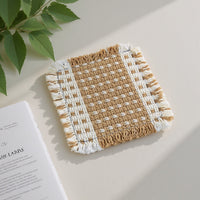 Handwoven Rattan Coaster, 4-Inch Square Woven Drink Mat