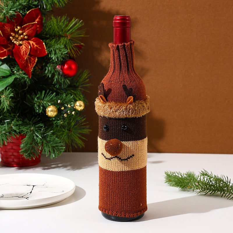 Christmas Knitted Wine Bottle Cover with Santa and Snowman Designs