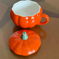 Halloween Pumpkin Ceramic Mug with Lid, 300 Ml Orange Coffee Cup, Fall Drinkware and Autumn Home Décor