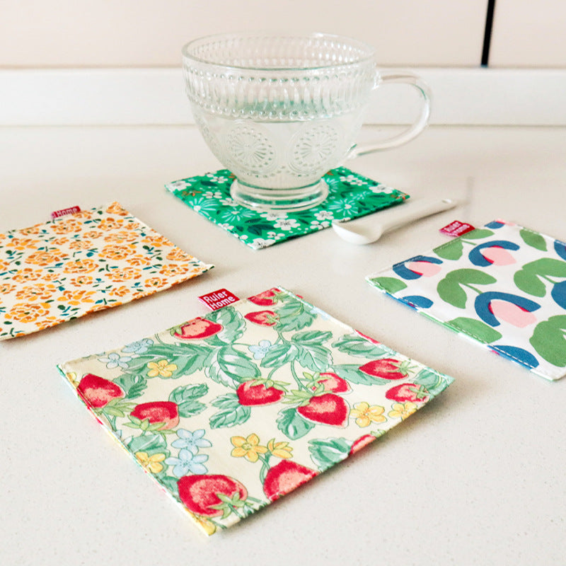 Double-Layer Floral Fabric Coaster, Square Mug Mat & Table Protector