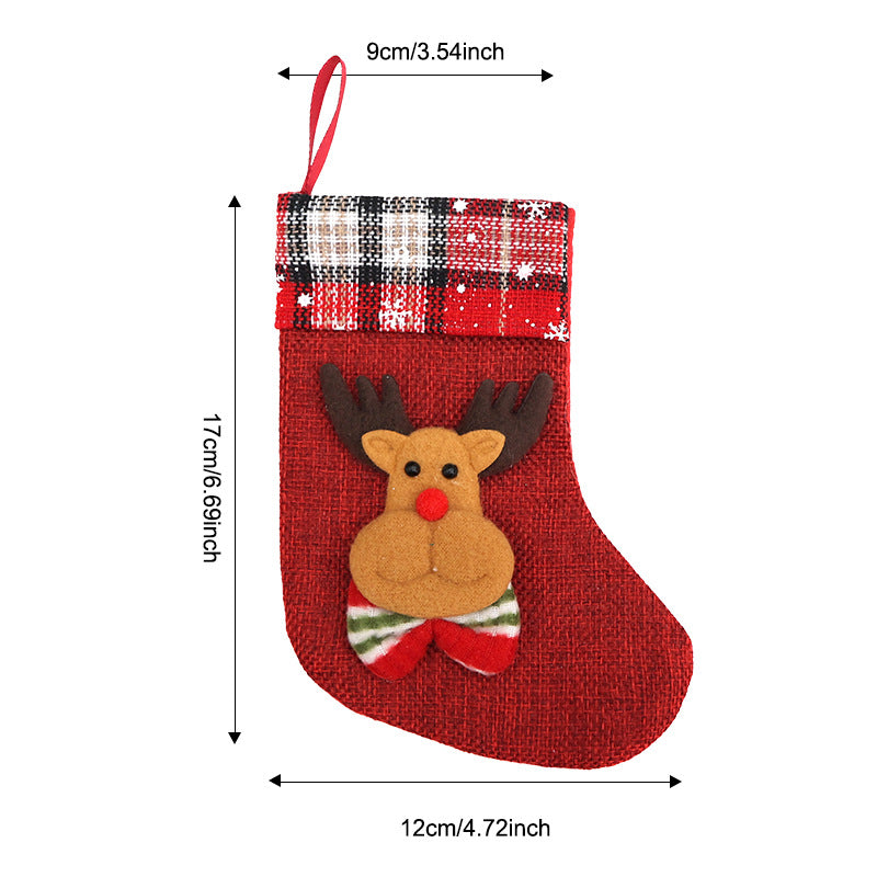 Mini Christmas Stocking Ornament Fabric Santa Claus Holiday Hanging Decoration