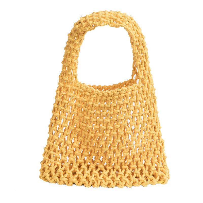 Cotton Rope Crochet Tote Bag – Handmade Woven Shoulder Bag with Inner Lining for Beach, Shopping, Summer & Everyday Use