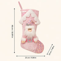 Pink Sequin Christmas Stocking Gift Bag with Plush Holiday Characters
