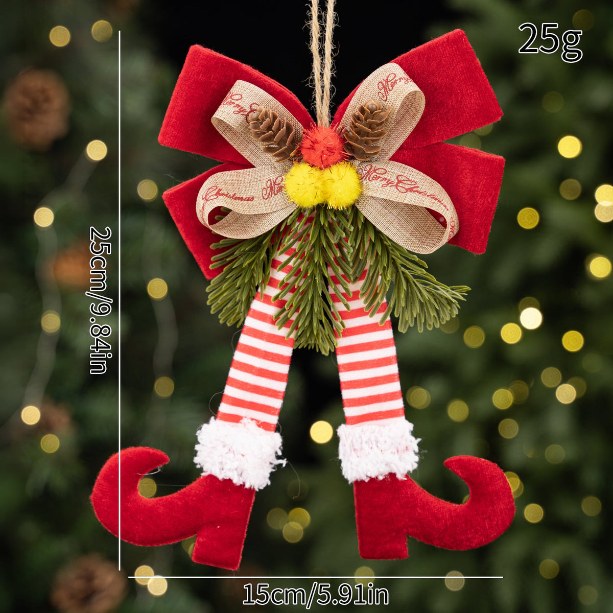 Christmas Elf Legs Hanging Ornament Plaid Bow Striped Holiday Tree Decoration