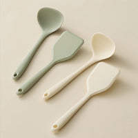 Cream White Silicone Cooking Spoon and Spatula Kitchen Tools
