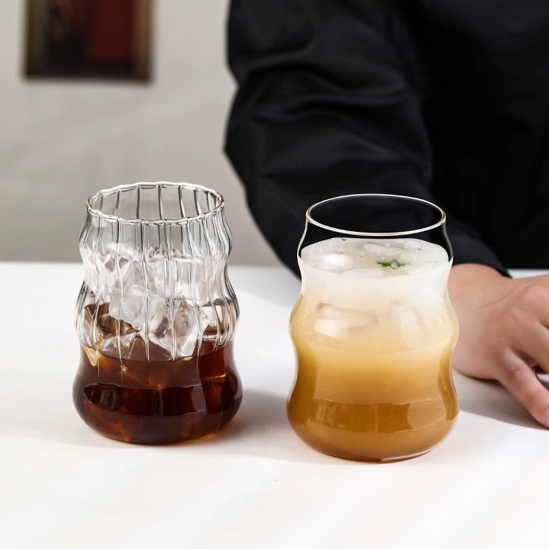 Spiral Ribbed Borosilicate Glass Cup Large Capacity Textured Tumbler