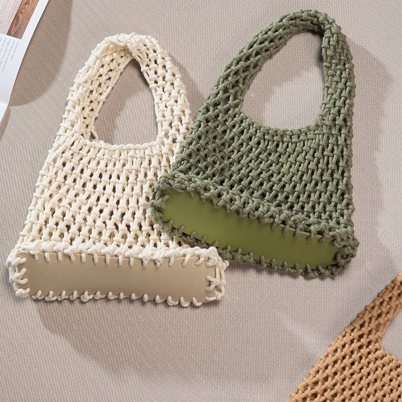 Cotton Rope Crochet Tote Bag – Handmade Woven Shoulder Bag with Inner Lining for Beach, Shopping, Summer & Everyday Use