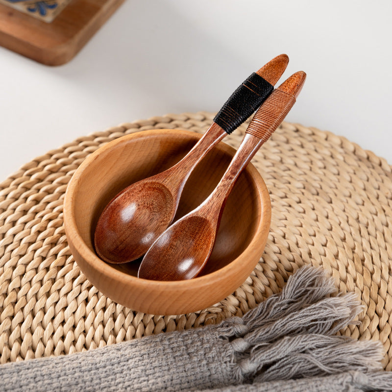 Nanmu Wood Dessert Spoon with Cord Wrapped Handle
