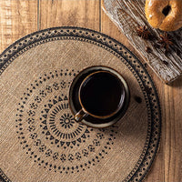 15-Inch Round Jute Placemat – Boho Mandala Printed Table Mat with Fringe, Rustic Farmhouse Dining Décor