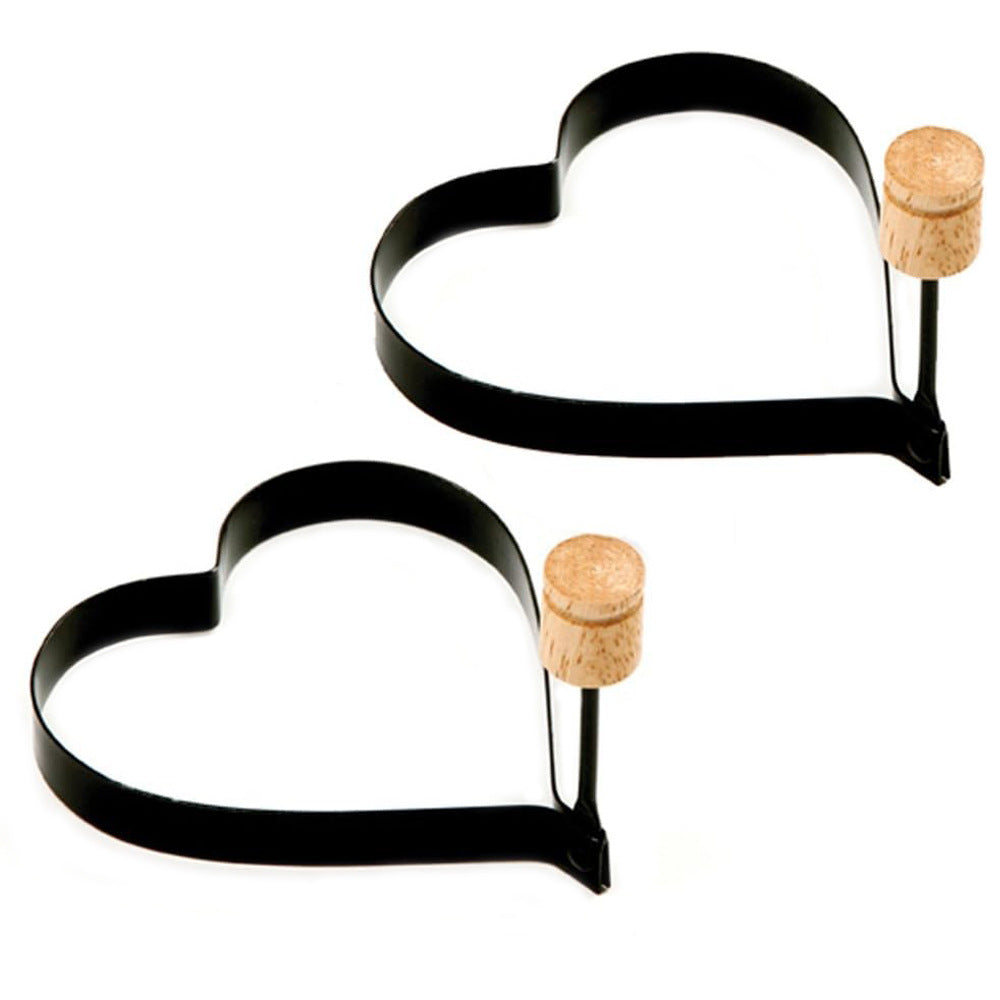 Non Stick Egg Ring Mold with Wooden Handle, Heart and  Round Shapes