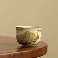 Ru Kiln Ceramic Tea Cup – Peacock Pattern Porcelain Teacup with Traditional Chinese Style for Tea Ceremony & Home Decor