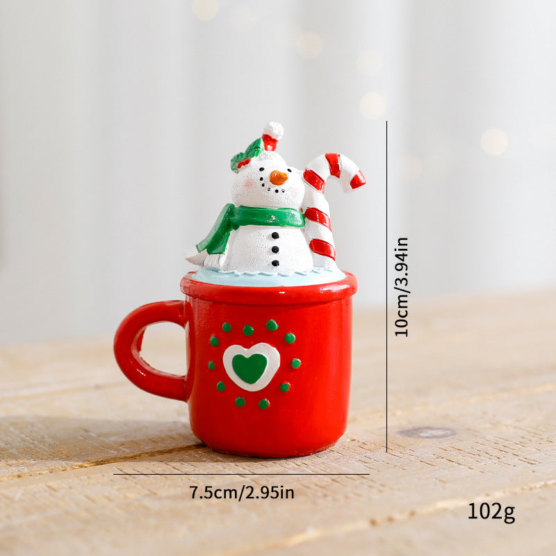 Mini Christmas Resin Mug Figurine Santa Snowman Holiday Tabletop Decoration