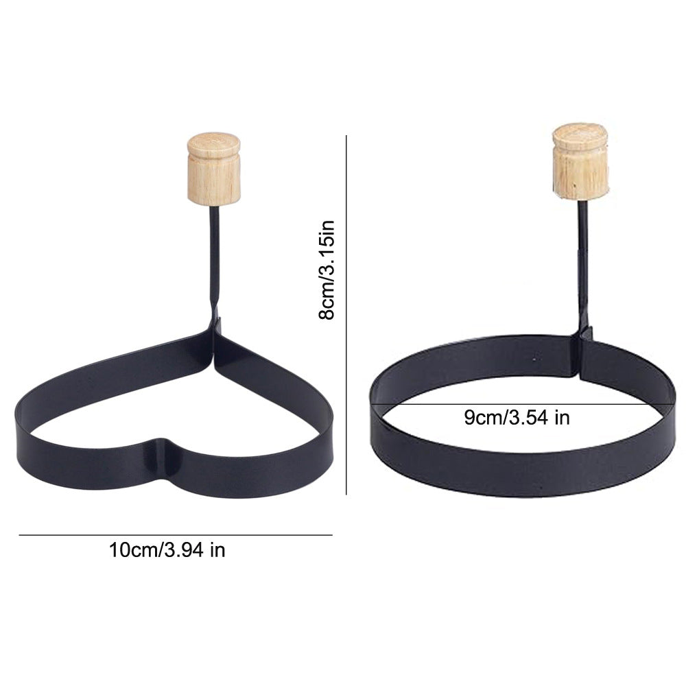 Non Stick Egg Ring Mold with Wooden Handle, Heart and  Round Shapes