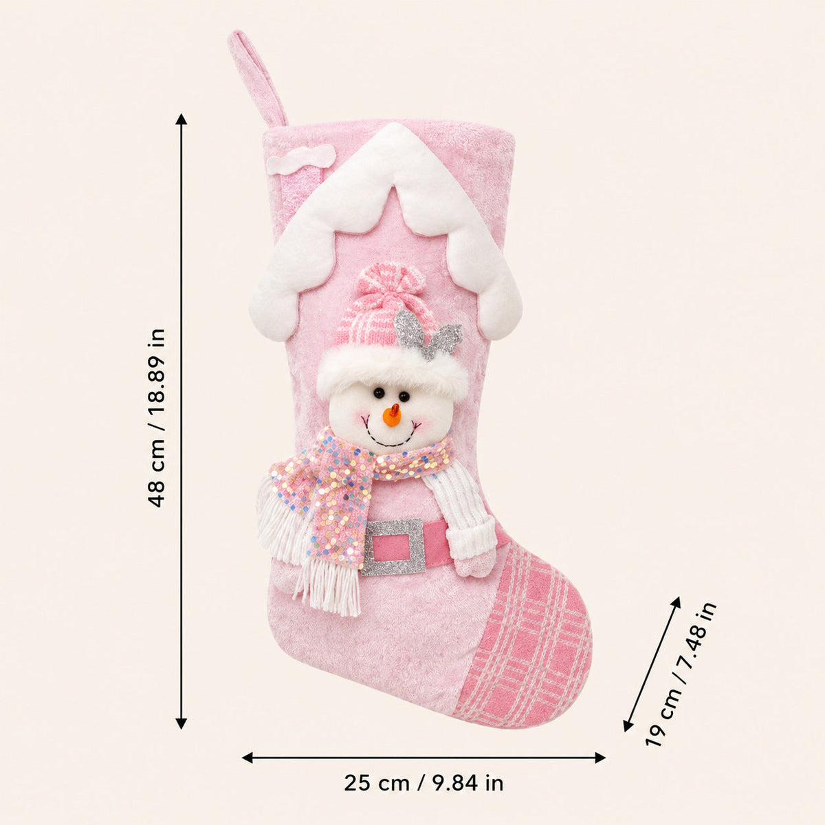 Pink Sequin Christmas Stocking Gift Bag with Plush Holiday Characters