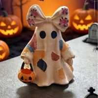 Patchwork Ghost Halloween – 10 cm Synthetic Resin Figurine for Spooky Table and Shelf Decor
