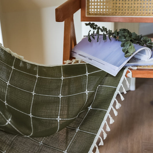 Green Color Block Semi-Blackout Curtains, American Vintage Drapes for Living Room and Balcony