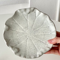 Leaf-Shaped Ceramic Dish, Speckled Small Serving Plate, White or Brown