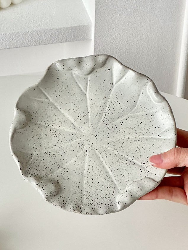 Leaf-Shaped Ceramic Dish, Speckled Small Serving Plate, White or Brown