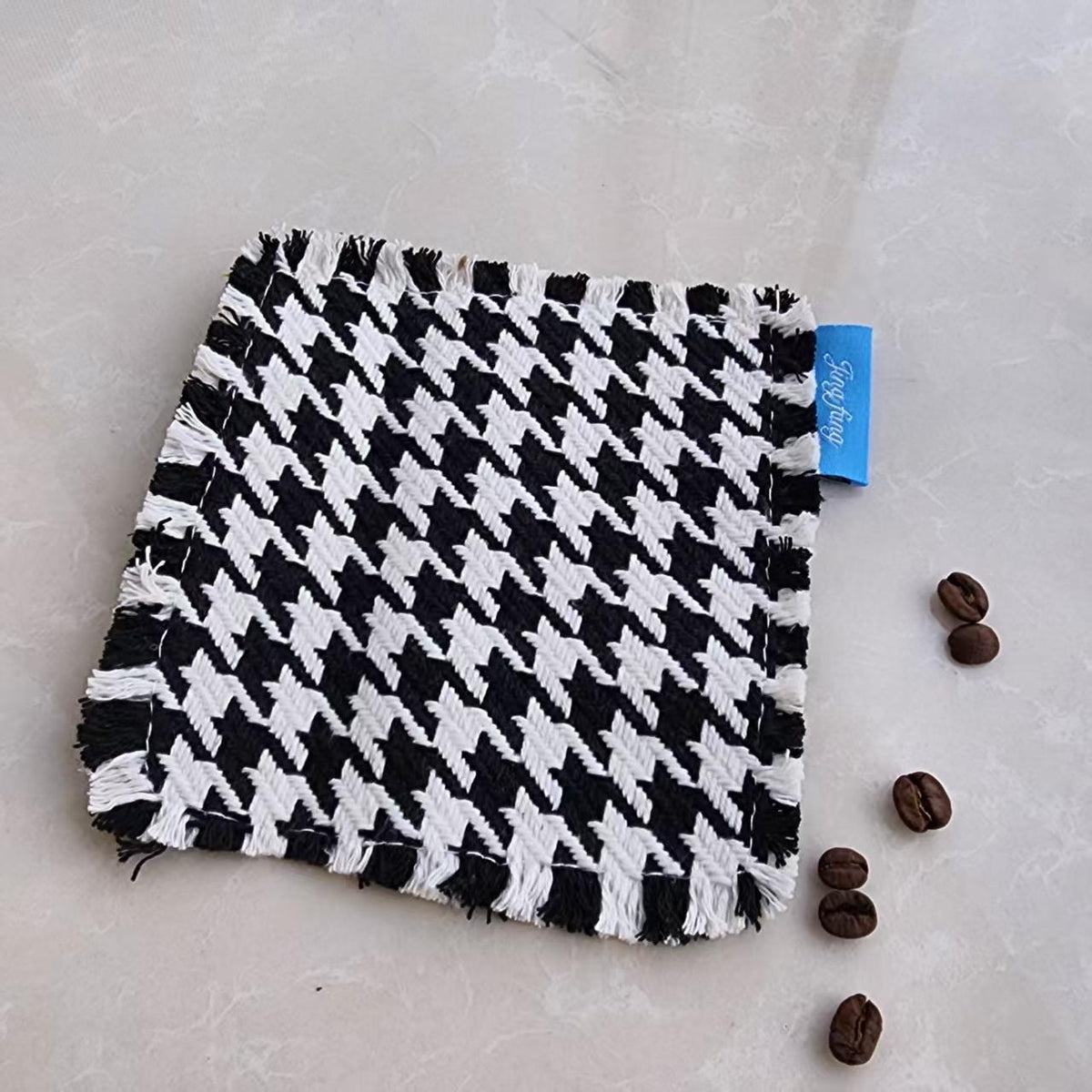Woven Cotton Coasters Set of 4 – Square Cup Mats with Fringed Edges