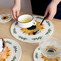 Farmhouse Sunflower Cotton Rope Placemat, Round Heat Resistant Table Mat & Trivet