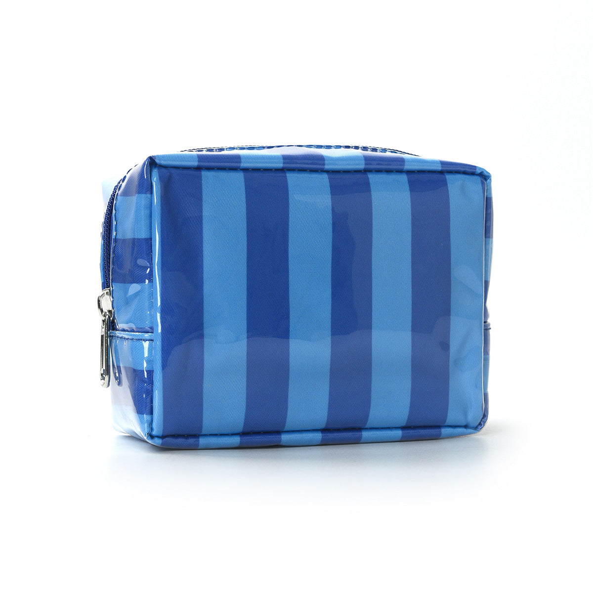 Striped Waterproof PVC Zip Pouch for Cosmetics and Small Essentials