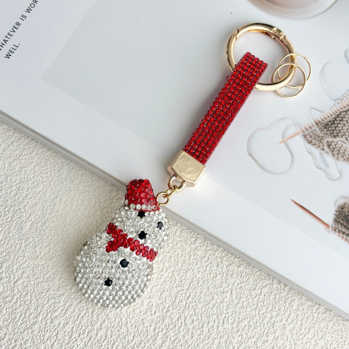 Rhinestone Christmas Keychain Santa Hat Snowman Sparkling Holiday Bag Charm