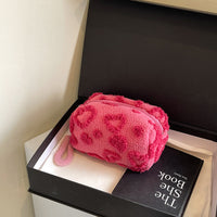 Plush Heart Cosmetic Bag with Wrist Strap and Zipper Closure