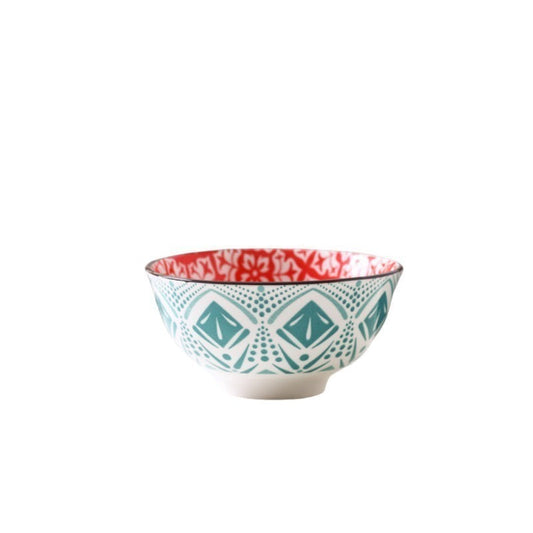 Bohemian Ceramic Pedestal Bowl – Underglaze Rice & Soup Bowl