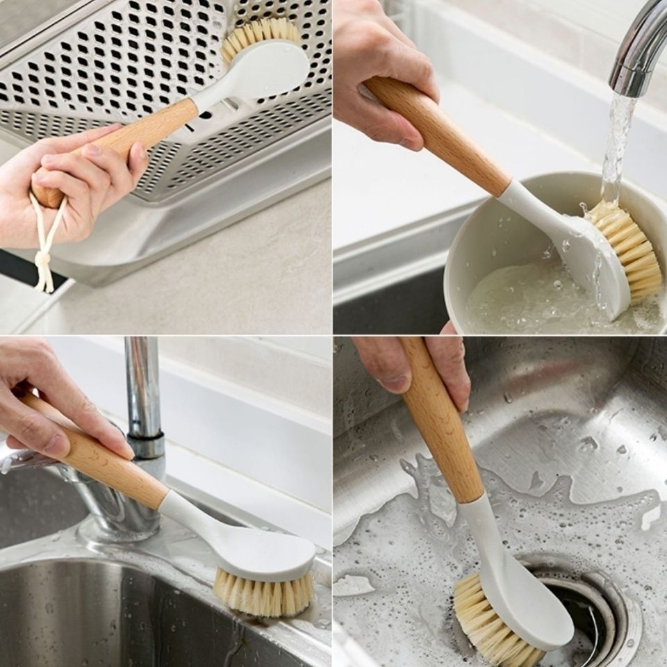 Wooden Handle Dish Scrub Brush Kitchen Pot Cleaning Brush